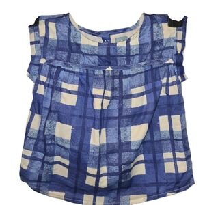 BabyGap Toddler Girls Blue White Plaid Flutter Sleeve Cotton Blouse Top 2T